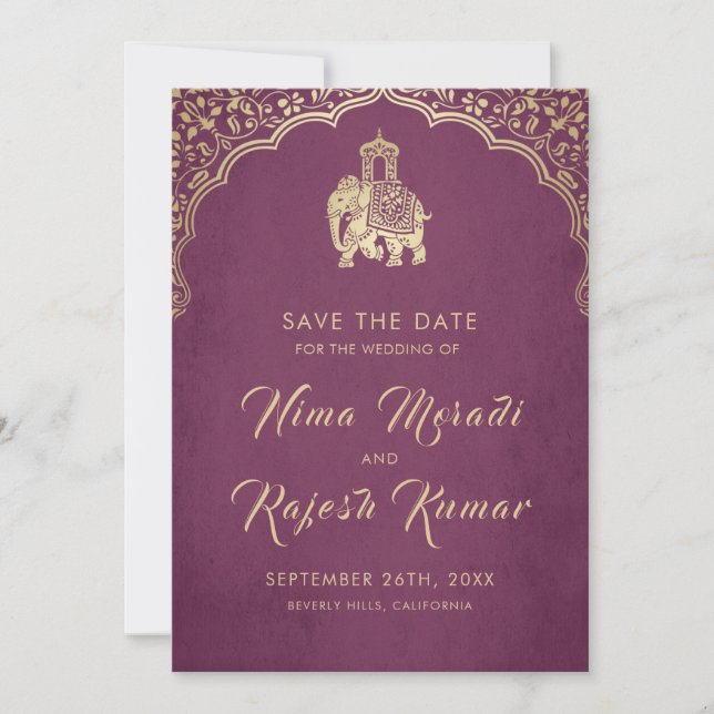 Faire-part de mariage indien Ganesha or Save The D (Devant)