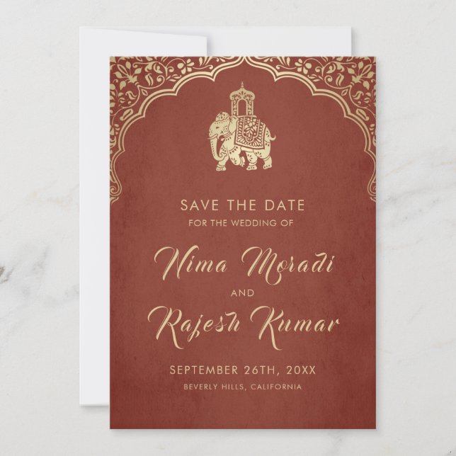 Faire-part de mariage indien Ganesha oré Save The  (Devant)
