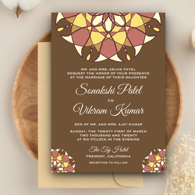 Faire-part de mariage indien mandala marron élégan (Créateur téléchargé)