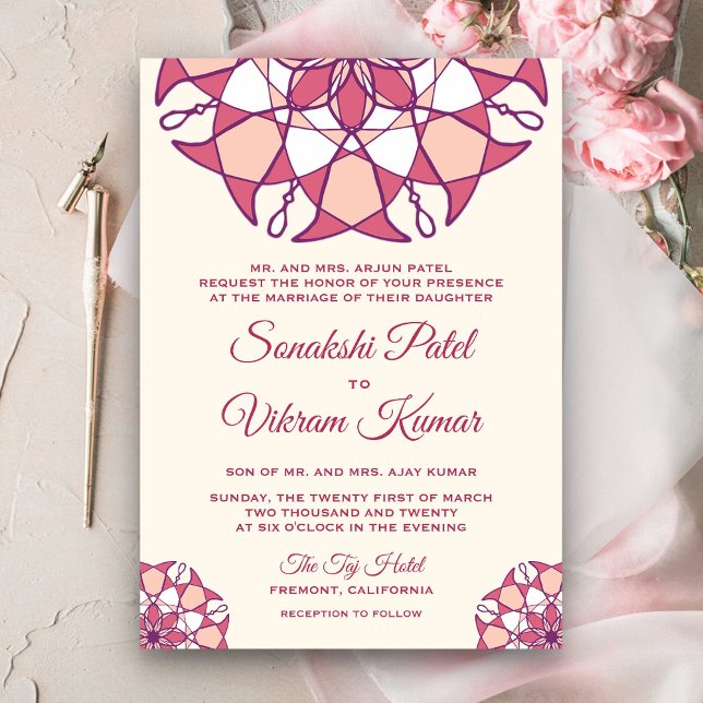 Faire-part de mariage indien mandala rose élégant (Créateur téléchargé)