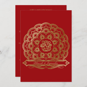 Faire-part de mariage indien Mandala rouge et or