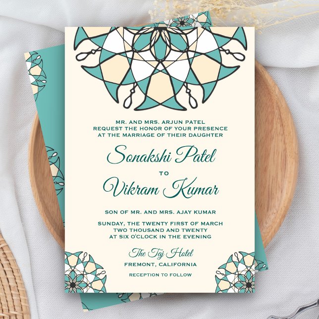 Faire-part de mariage indien mandala sarcelle élég (Créateur téléchargé)