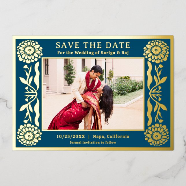 Faire-part de mariage indien Marigold en feuille d (Recto)