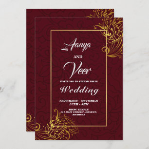 Faire-part de mariage indien Peacock Brown et Gold