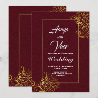Faire-part de mariage indien Peacock Brown et Gold