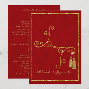 Faire-part de mariage indien Red and Gold Tassel