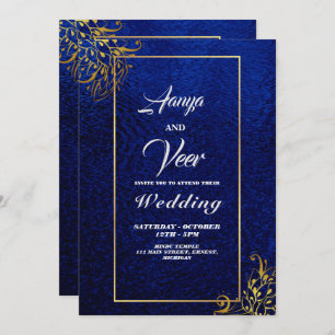 FAIRE-PART DE MARIAGE indienne BLUE et Gold Peacoc