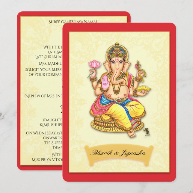 Faire-part de mariage indienne de Ganesha (Devant / Derrière)