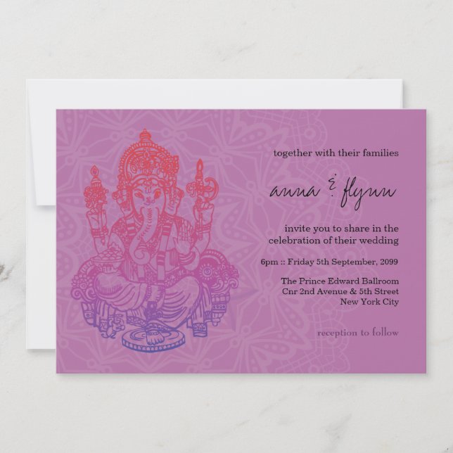 Faire-part de mariage indienne Ganesh Purple Lilac (Devant)