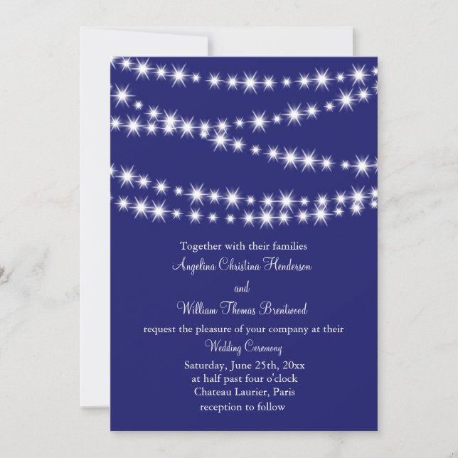 Faire-part de mariage Indigo Twinkle Lights (Devant)