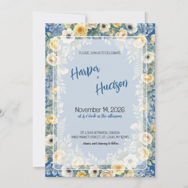 Faire-part de mariage Indigo & Yellow Bloom (Devant)