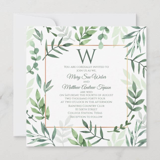 Faire-part de mariage initial Jardin de verdure (Devant)
