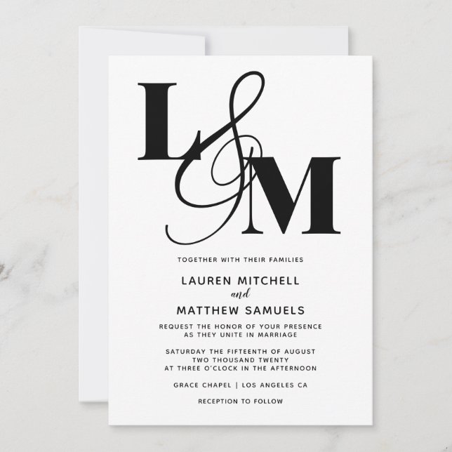 Faire-part de mariage initial minimal (Devant)