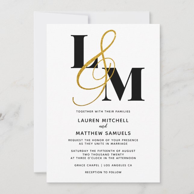 Faire-part de mariage initial minimal (Devant)