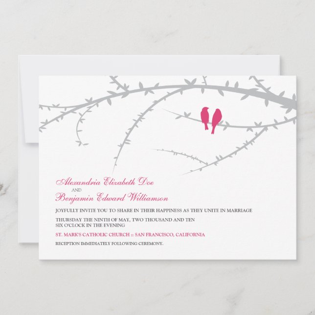 Faire-part de mariage Inséparable (fuchsia) (Devant)