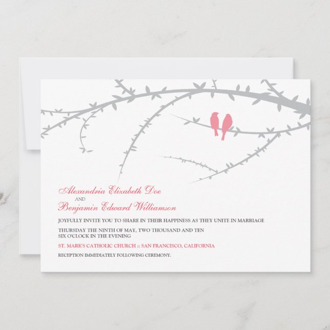 Faire-part de mariage Inséparable (rose) (Devant)