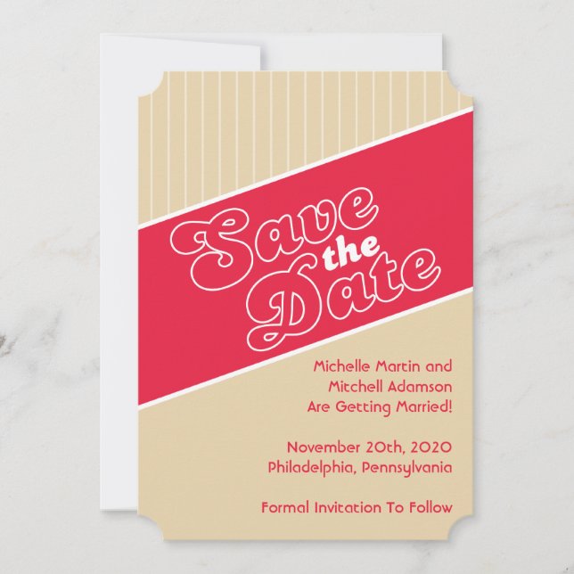 Faire-Part de Mariage Inspiré du Baseball (Rouge / (Devant)