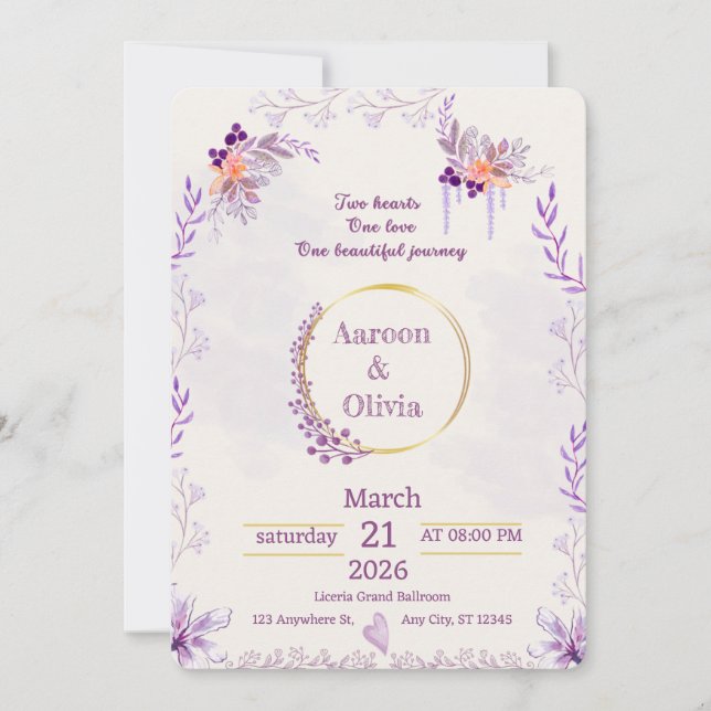 Faire-part de mariage intime et éditable pour jard (Devant)