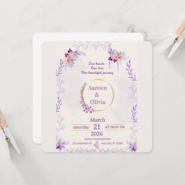 Faire-part de mariage intime et éditable pour jard (Devant/Arrière en situation)