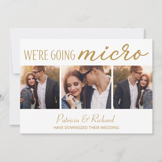 Faire-part de mariage intimiste 3 photos mignon (Devant)