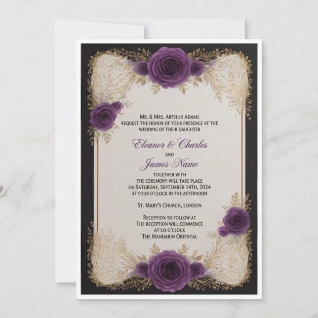 faire-part de mariage, invitation de mariage viole (Devant)