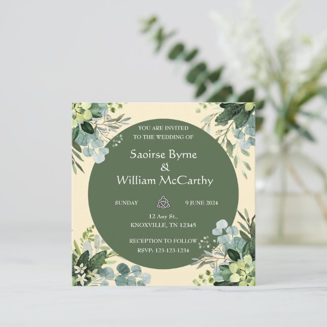 Faire-part de mariage irlandais fleuri (Debout devant)