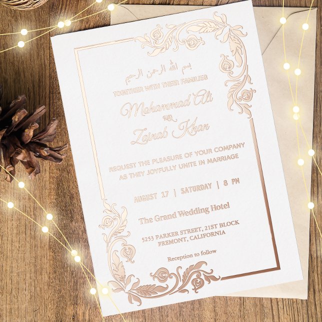 Faire-part de mariage islamique avec bordure flora (Créateur téléchargé)
