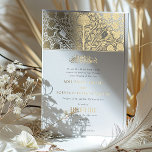 Faire-part de mariage islamique de fusion victorie<br><div class="desc">Ce faire-part de mariage exquis mêle la beauté complexe du design victorien avec l'écriture élégante de l'art islamique. La couverture frontale présente un motif floral victorien symétrique en or, accentué par une paire d'inséparables, chacun portant une initiale des noms du couple. L'intérieur de l'invitation révèle un mélange harmonieux de calligraphie...</div>