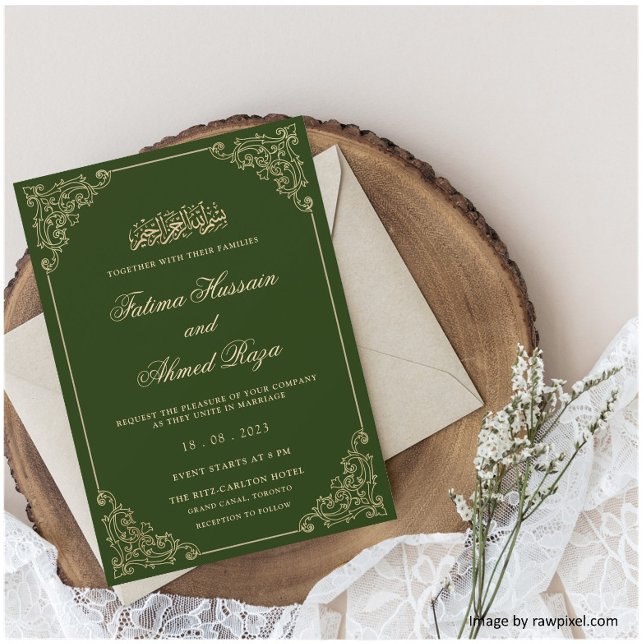 Faire-part de mariage islamique d'or vert (Créateur téléchargé)