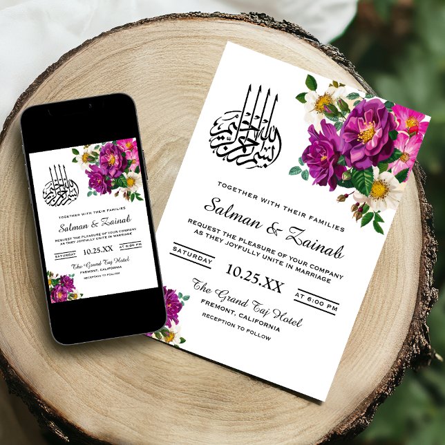 Faire-part de mariage islamique floral violet mode (Créateur téléchargé)