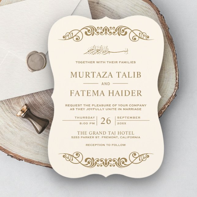 Faire-part de mariage islamique musulman doré crèm (Créateur téléchargé)