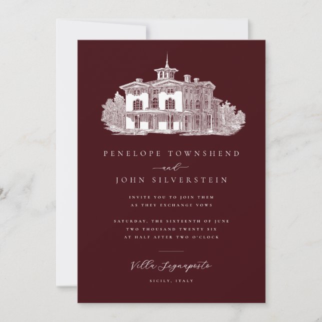 Faire-part de mariage italien Villa Illustration B (Devant)