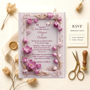 Faire-part de mariage ivoire baroque aux tulipes r