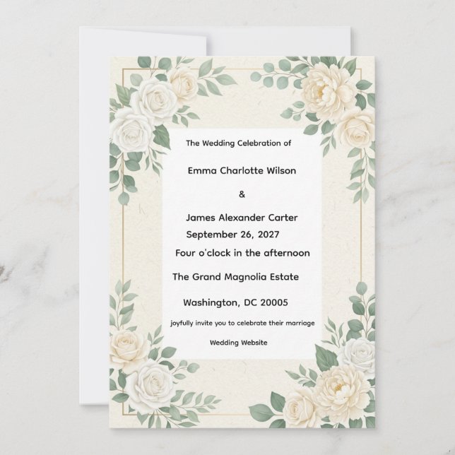 Faire-part de mariage ivoire et or Luxe Discret  (Devant)