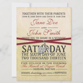 Faire-part de mariage ivoire Vintage et papier rou