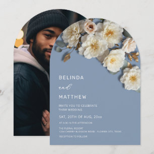 Faire-part de mariage Ivory Roses Fleurs 3D Bleu P