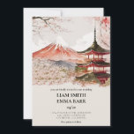 Faire-part de mariage japonais Sakura Cherry Bloss<br><div class="desc">Ce faire-part de mariage présente un paysage japonais d'une structure traditionnelle avec des sakura près d'elle et une montagne dans l'arrière - plan. La palette de couleurs du design s'accorde avec les couleurs japonaises traditionnelles du sakura (Cherry Blossom).</div>
