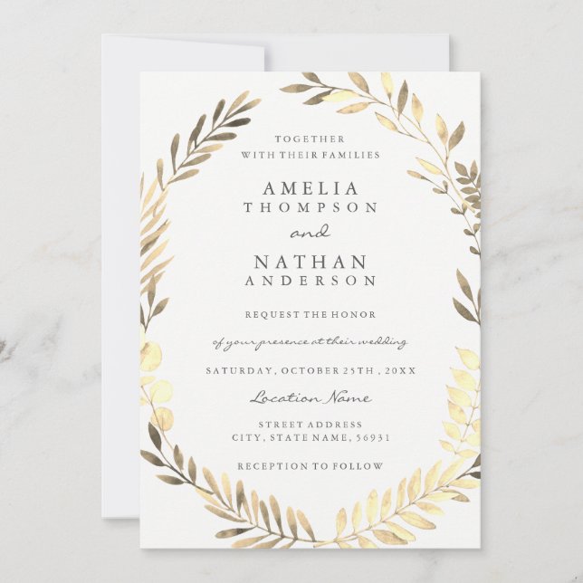 Faire-part de mariage Jardin de Couronne de Feuill (Devant)