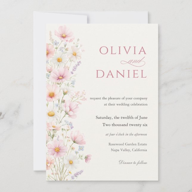 Faire-part de mariage Jardin de fleurs sauvages Bl (Devant)