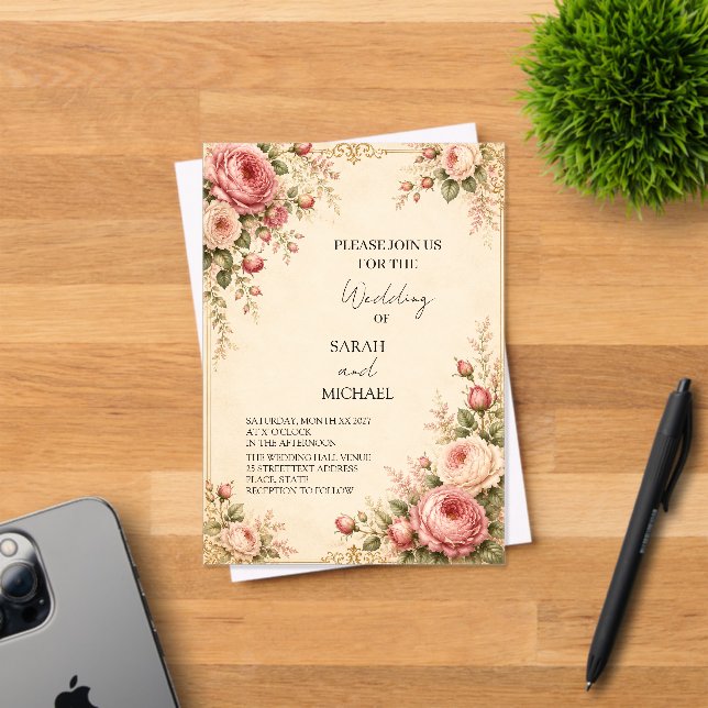 faire-part de mariage jardin de roses anciennes (Insitu (Carte d'invitation))