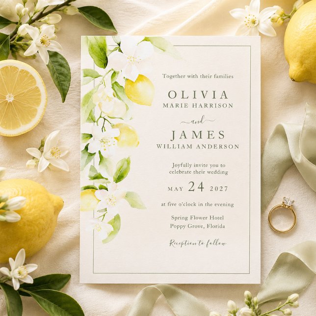 Faire-part de mariage Jardin d'ivoire à la fleur d (Lemon Blossom Ivory Garden Wedding Invitation
)