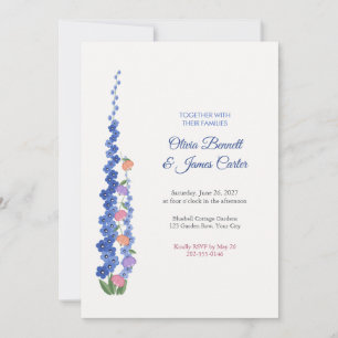 Faire-part de mariage jardinier au delphinium et a