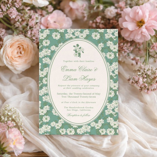 Faire-part de mariage jardinière vert sauge en chi (Créateur téléchargé)