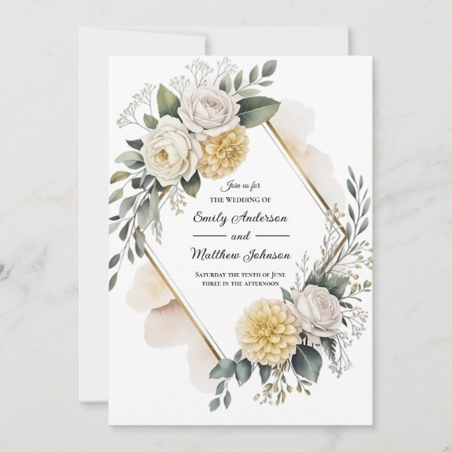 Faire-Part de Mariage Jaune Beurre et Or (Devant)