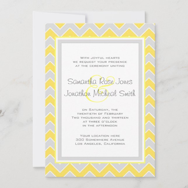 Faire-part de mariage jaune et gris de motif de (Devant)