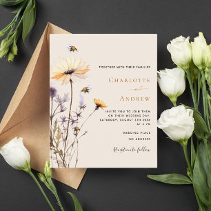 Faire-part de mariage jaune fleurs sauvages de cam