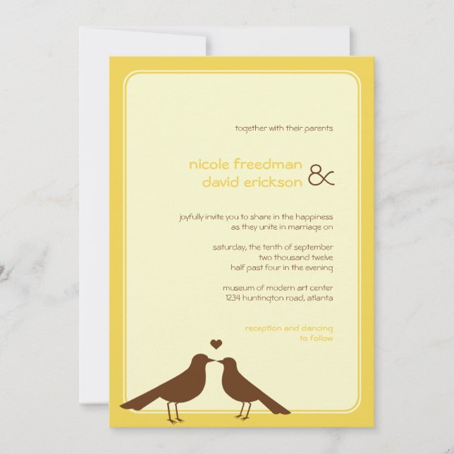 Faire-part de mariage jaune inséparable contempora (Devant)