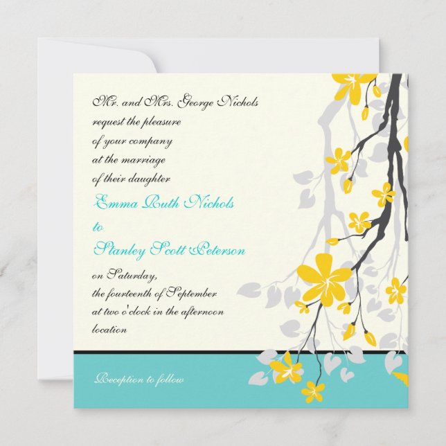 Faire-part de mariage jaune turquoise (Devant)