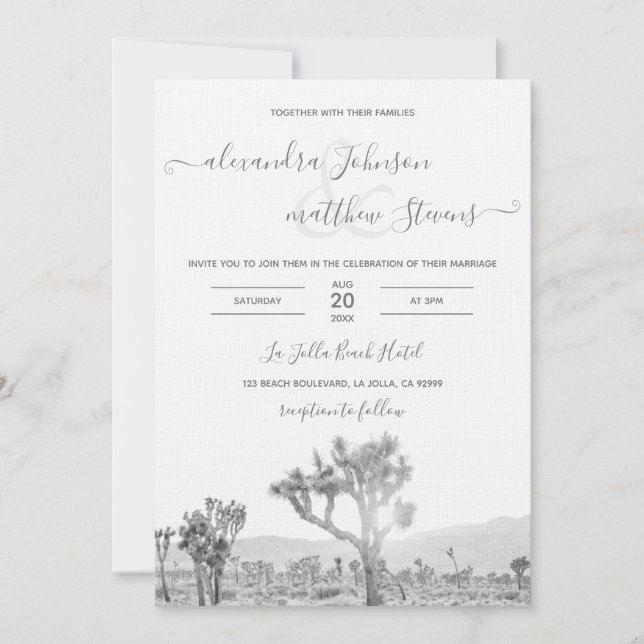Faire-part de mariage Joshua Tree noir et blanc (Devant)