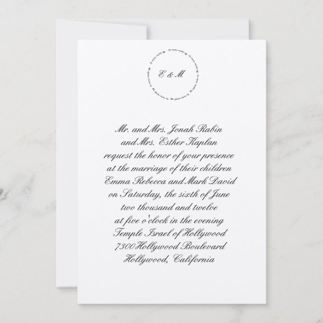 Faire-part de mariage juif hébraïque Ani L'Dodi Si (Devant)